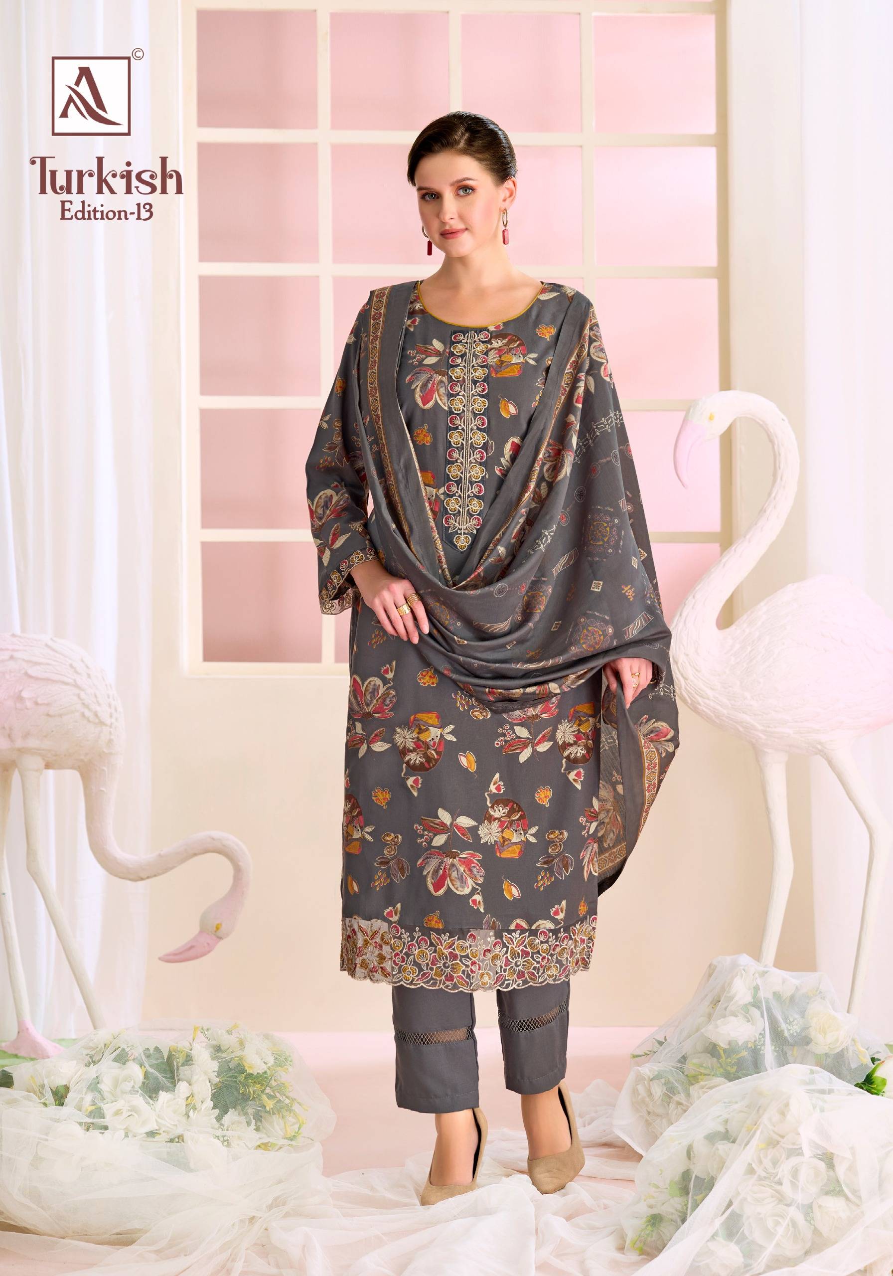 TURKISH-  vol-13 by Alok Suit 3020-1133-01 TO 3020-1133-06 SERIES Pakistani Stylish Embroidered Viscose Reyon COLLECTION At Wholesale Price